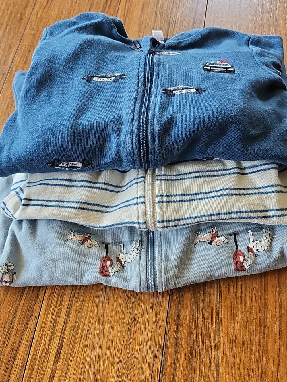 Kids Navy Blue Police Car Zip-Up Pajama Top
